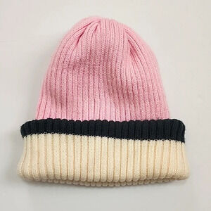 2-Tone Womens Pink & Cream & Grey Beanie Fold Hat